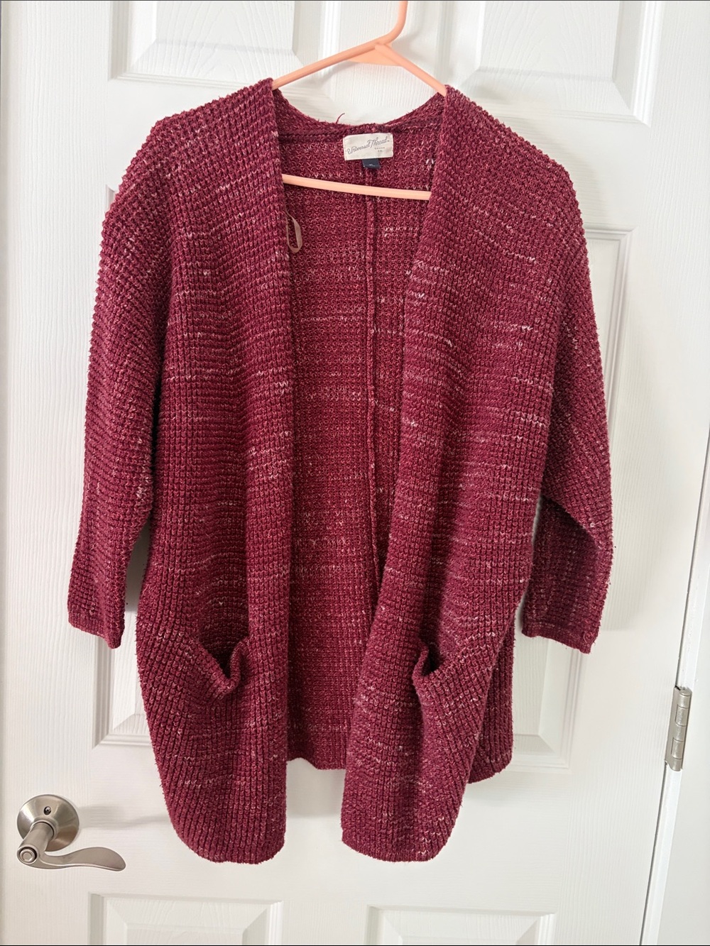 Universal Thread Burgundy Open-Front Knit Cardigan with Pockets